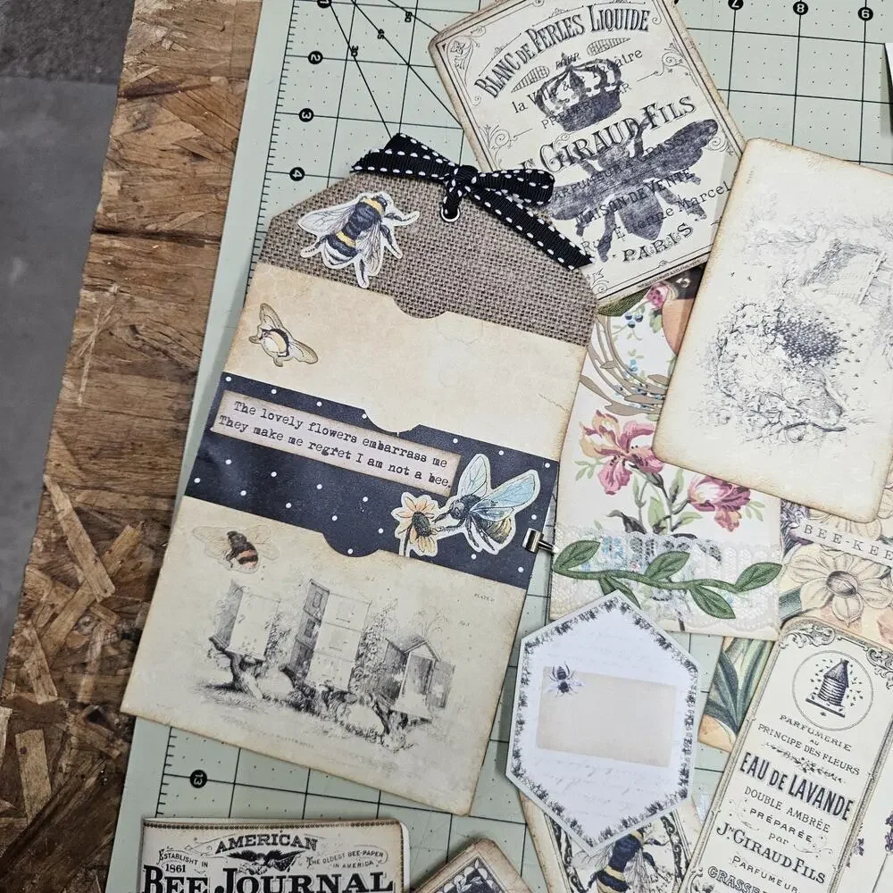 2 Handmade Junk Journals with Pockets Pullouts Bees Mushrooms Woodland Ephemera/